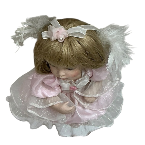 Geppeddo Vintage Porcelain Angel Doll Detachable Wings Pink Satin Dress 8” - Picture 7 of 16